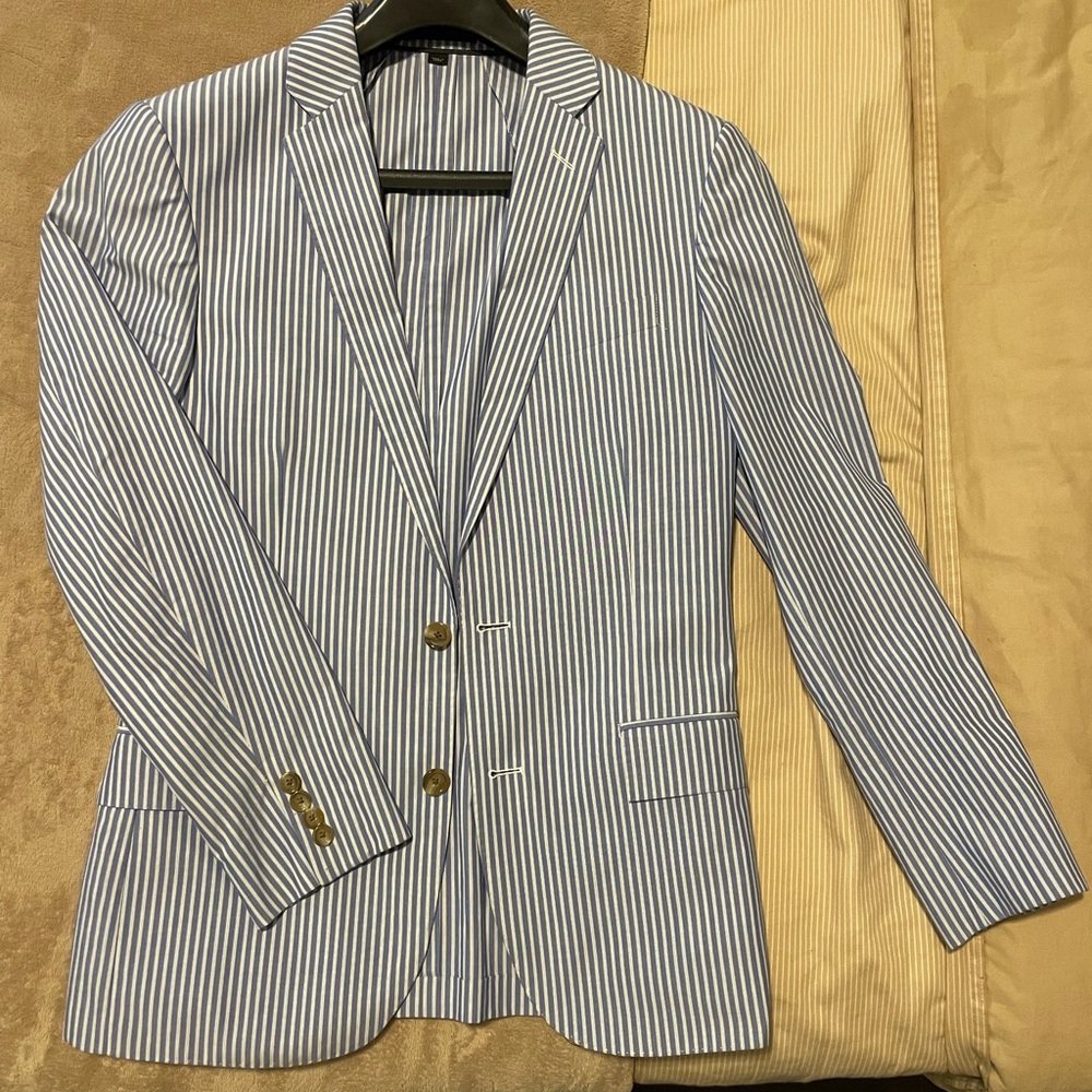 J Crew Ludlow Baby Blue and White Pinstripe Blazer Size 38R